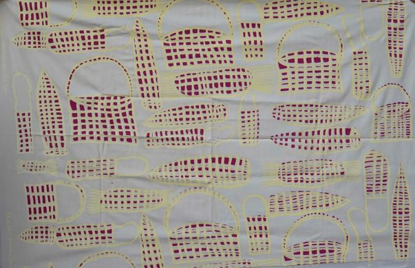 Pandanus Weaving – yellow & pink on white by Kylie Hall